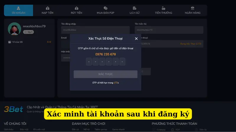 Xác minh tài khoản sau khi đăng ký